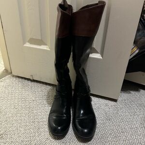 Nautica Black and Brown Knee-High Boots